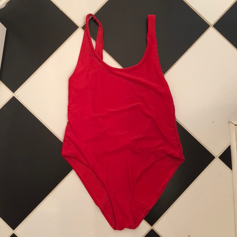 Red one piece bathing suit